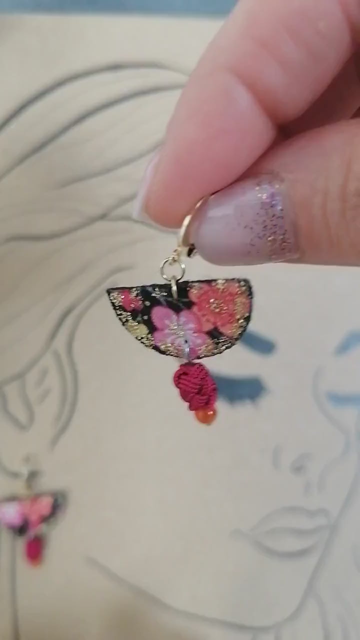 Boucles d’oreilles rondes en tissu recyclé - collection SAKURA