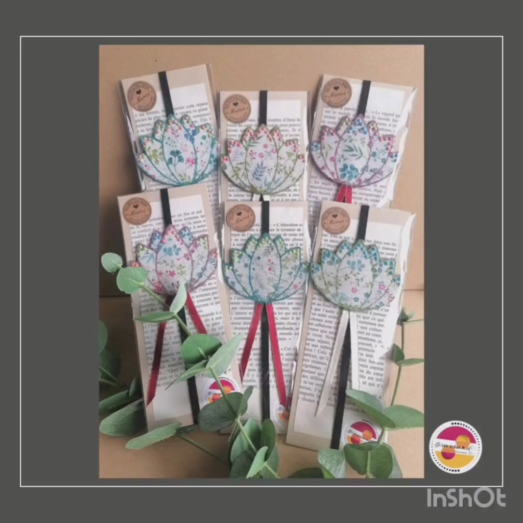 Marque-pages, signet élastique FLEUR DE LOTUS en tissu recyclé