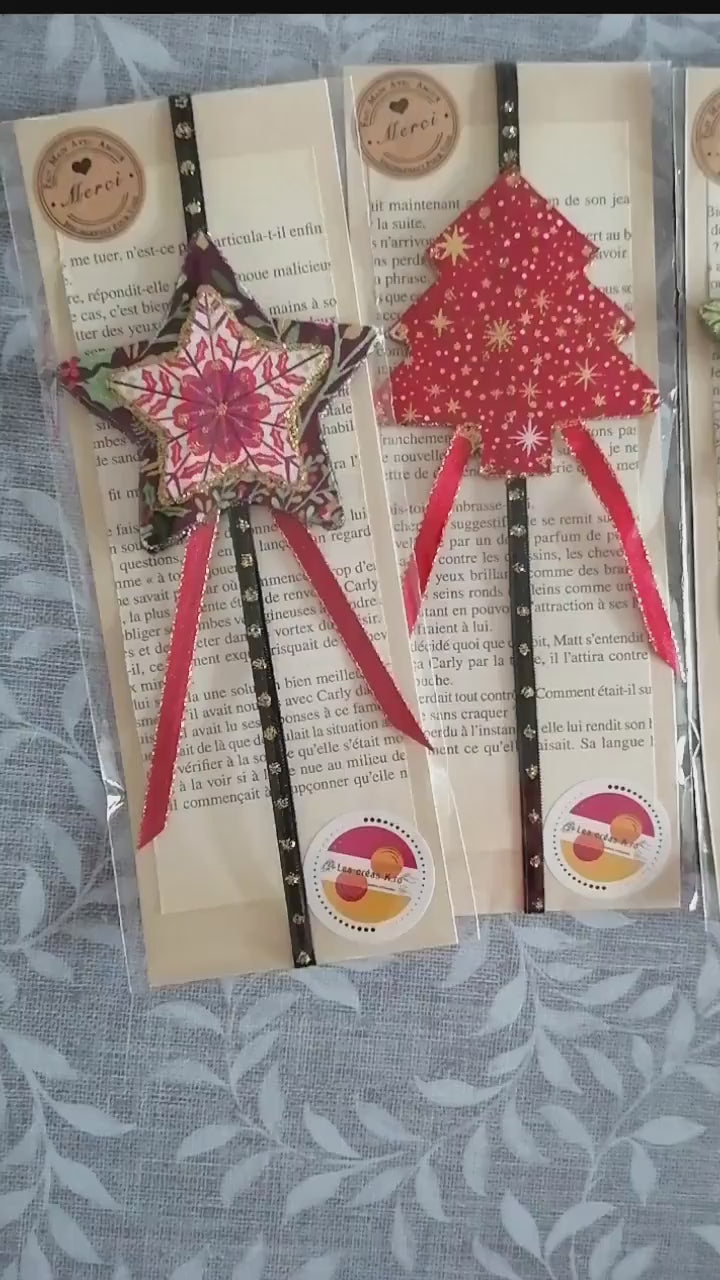 Marque-pages élastique Étoiles de Noël en tissu.