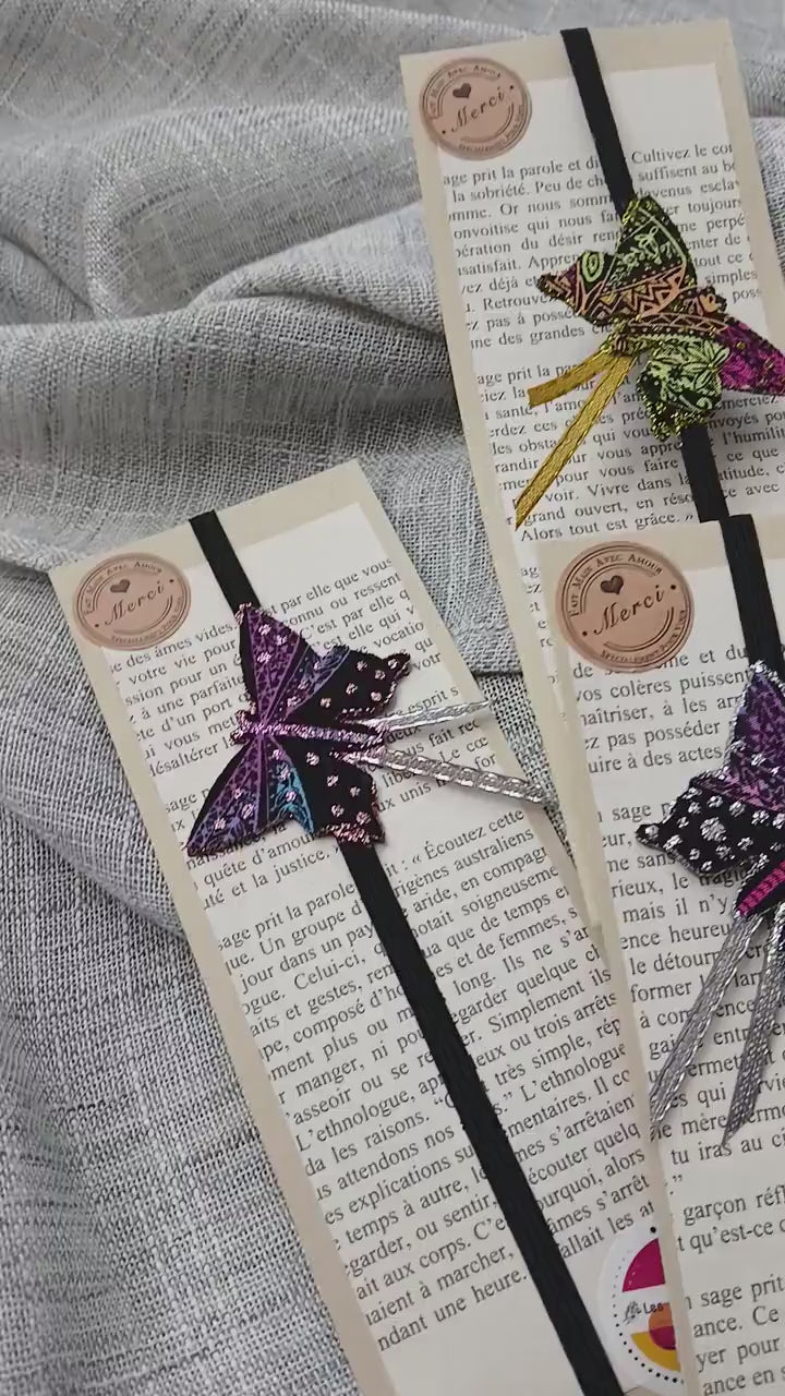 Marque-pages, signet élastique PAPILLON en tissu recyclé