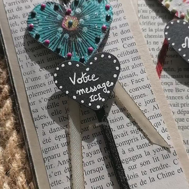Marque-pages, signet élastique COEUR en tissu recyclé