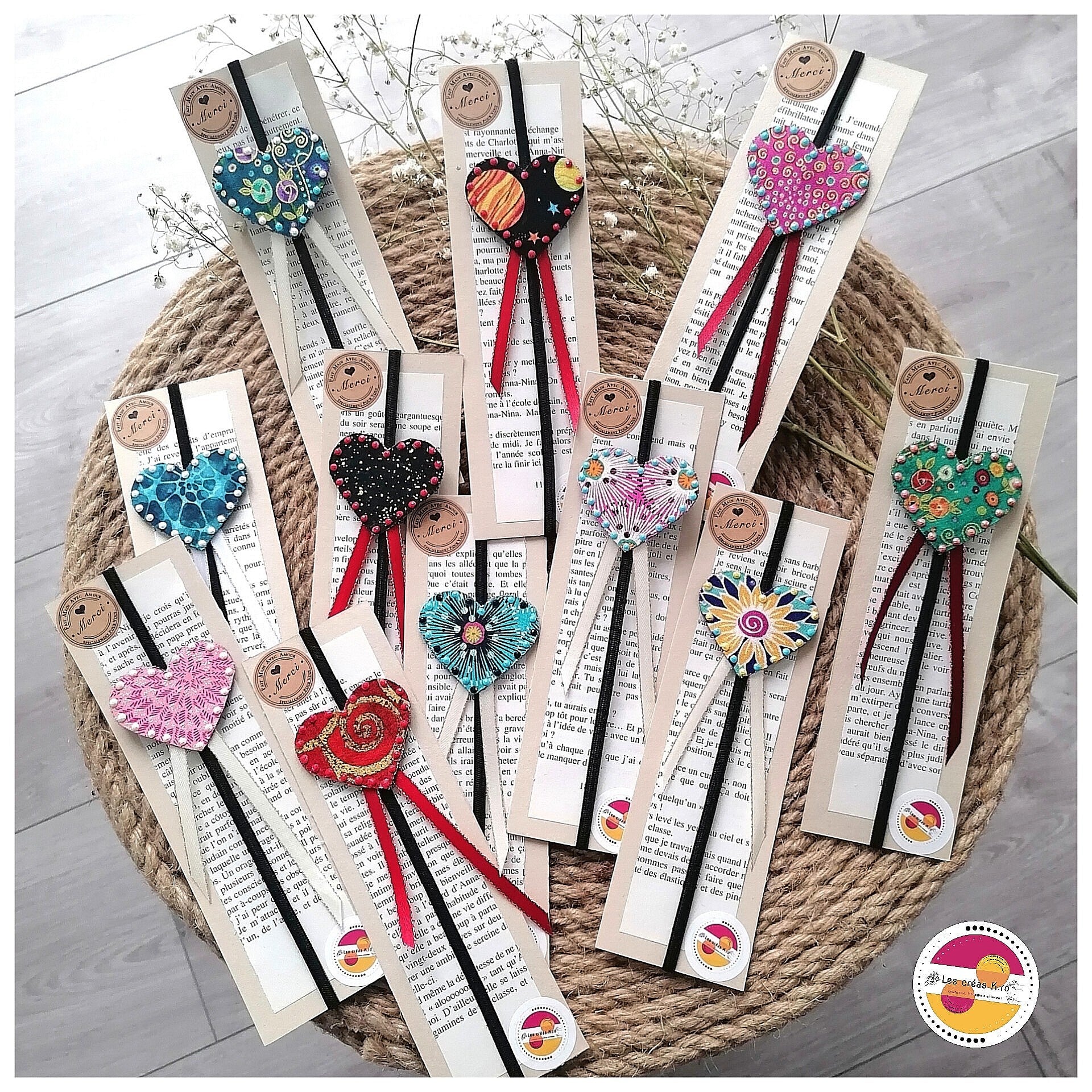 Marque-pages élastique Cœur en tissu.