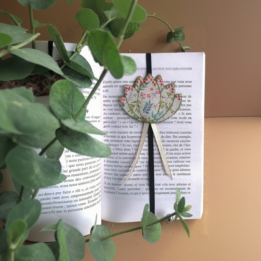 Marque-pages élastique fleur de Lotus en tissu