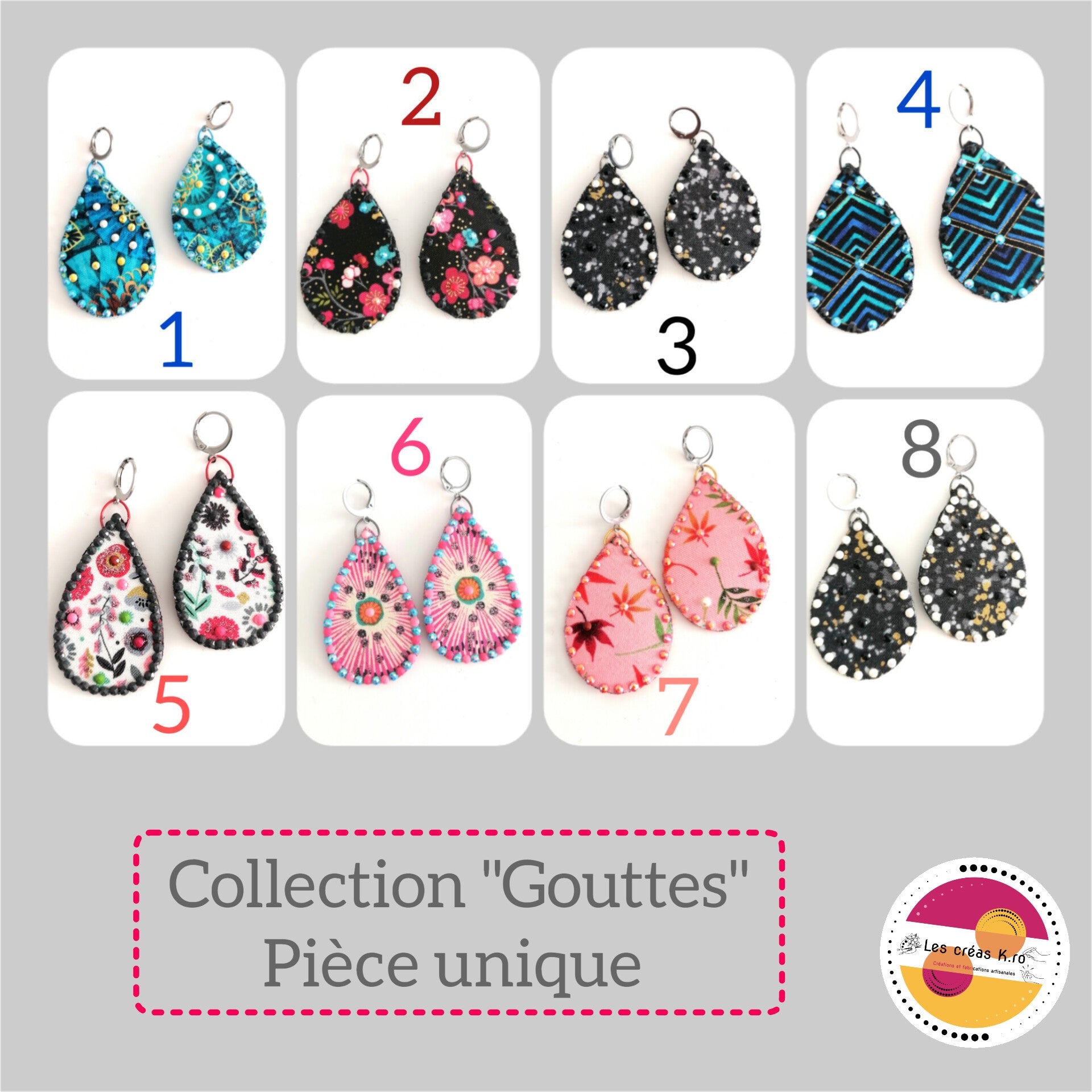 Boucles d’oreilles en tissu - collection GOUTTES