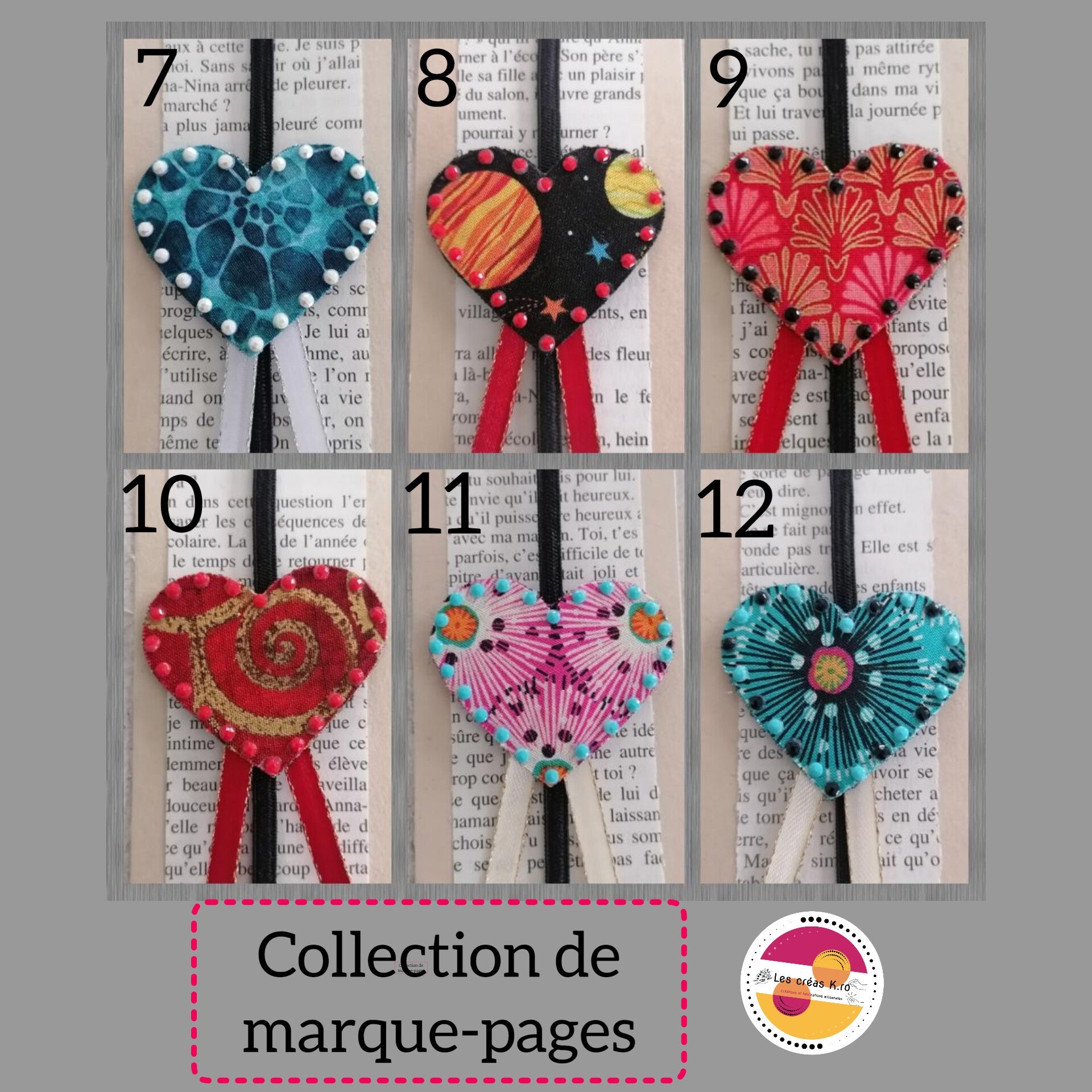 Marque-pages élastique Cœur en tissu.