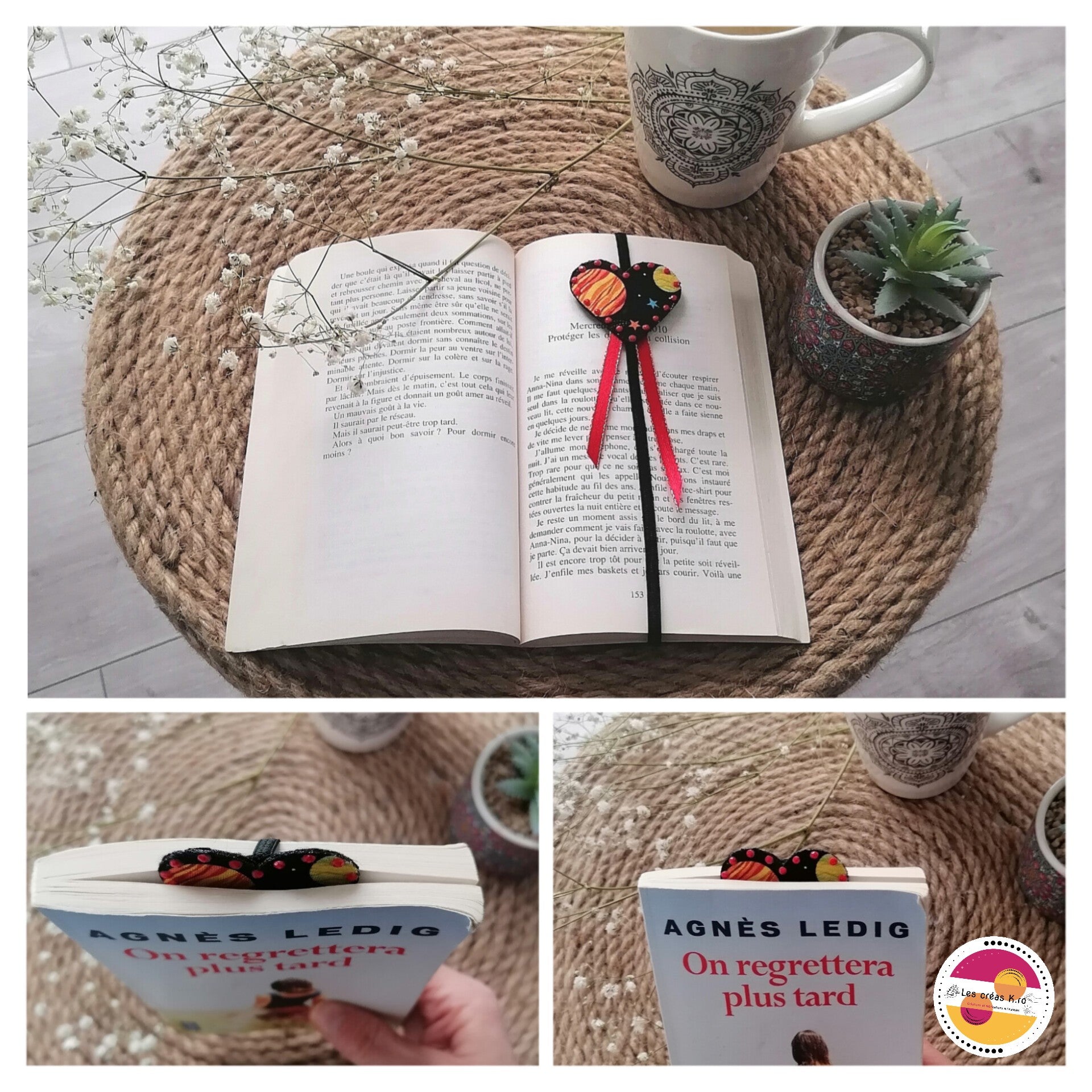 Marque-pages élastique Cœur en tissu.