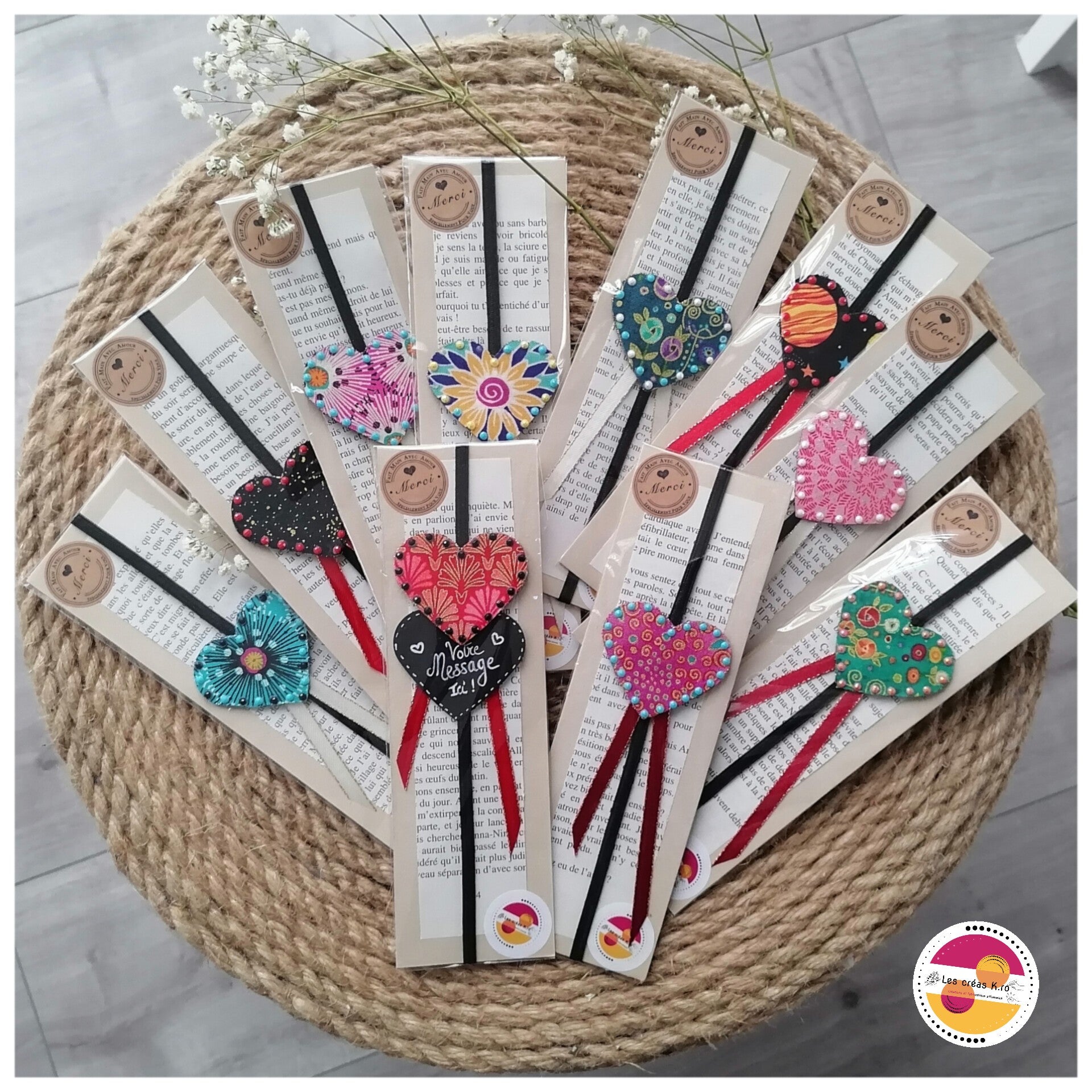 Marque-pages élastique Cœur en tissu.